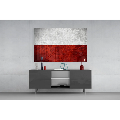 Modern Polish flag wall art canvas with textured silver and red split design