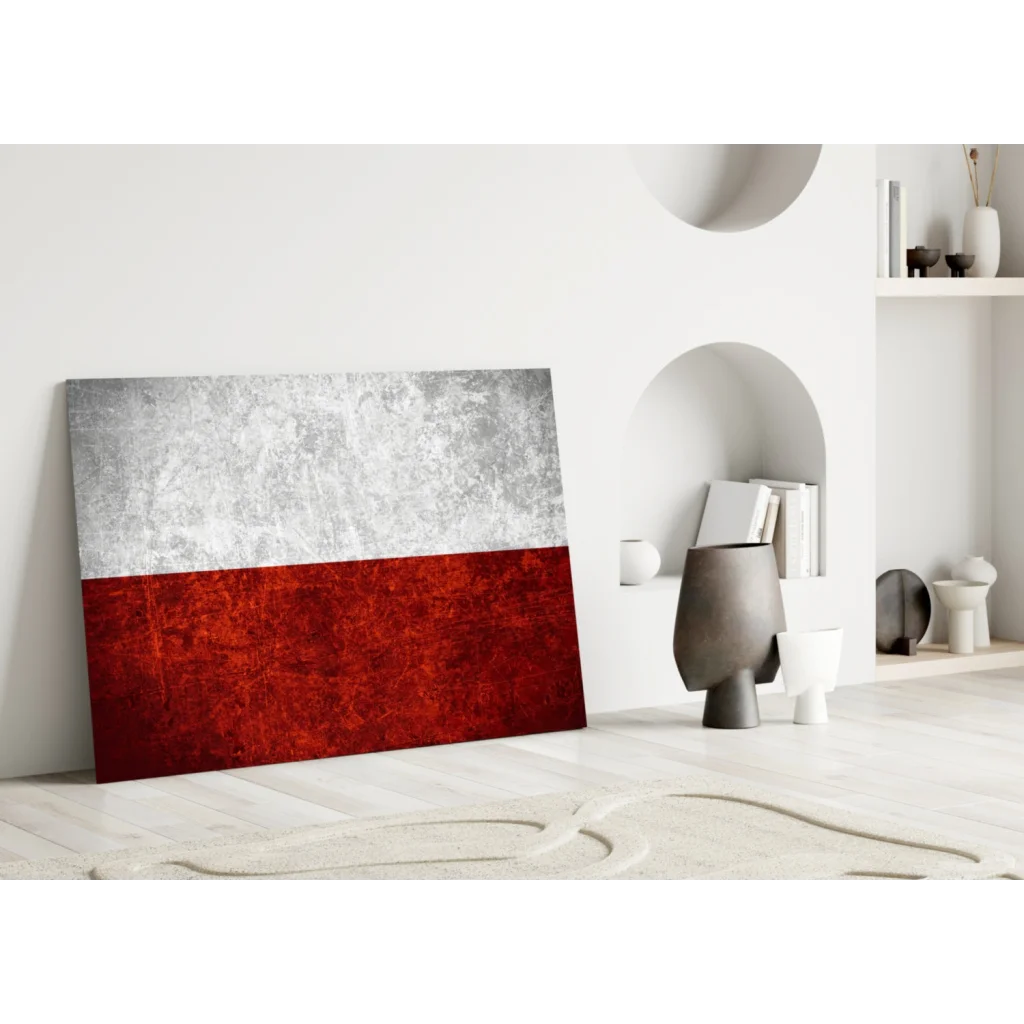 Polish flag wall art canvas with textured silver and red design