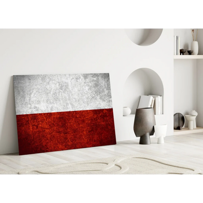 Polish flag wall art canvas with textured silver and red design