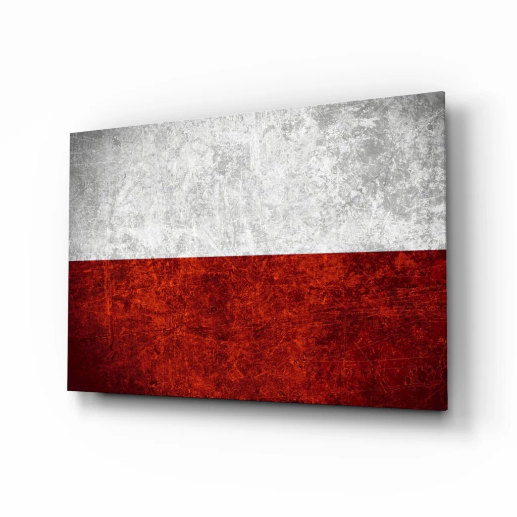 Polish flag textured wall art canvas with metallic red and silver design