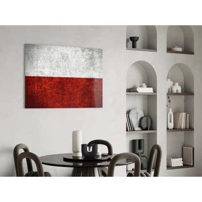 Modern Polish flag canvas wall art with textured silver and red design