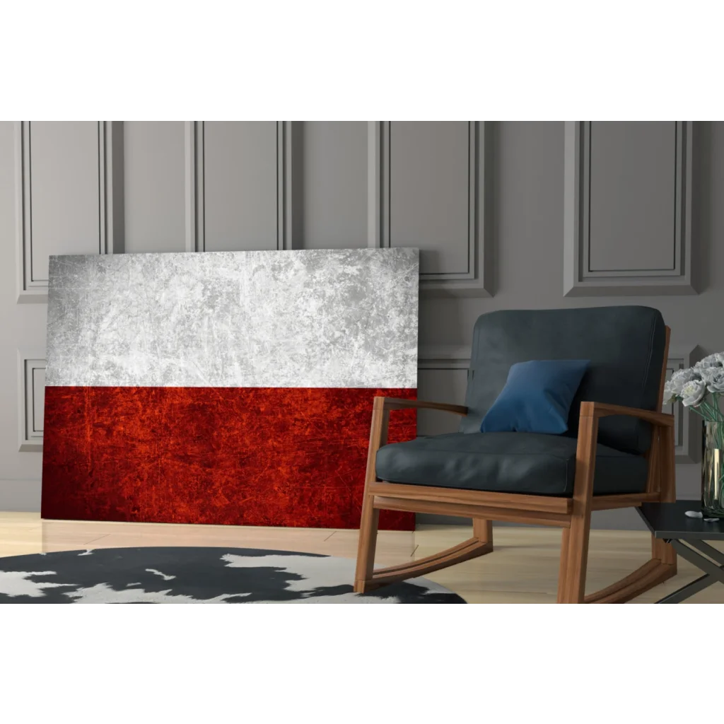 Polish Flag canvas wall art with textured silver top and red bottom