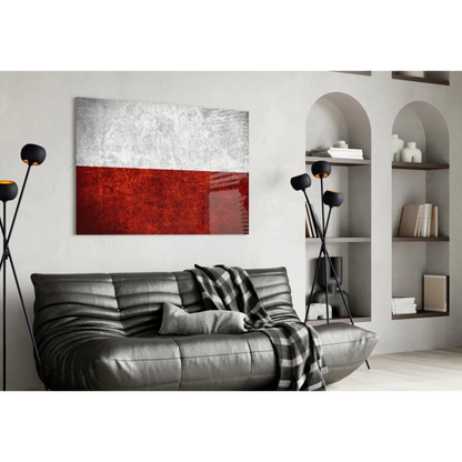 Modern Polish flag wall art canvas with textured silver and red split