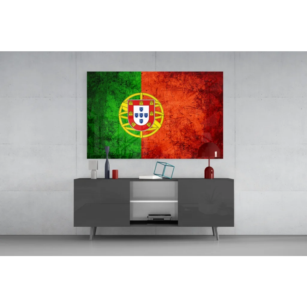 Distressed Portuguese flag canvas wall art with vibrant green red stripes