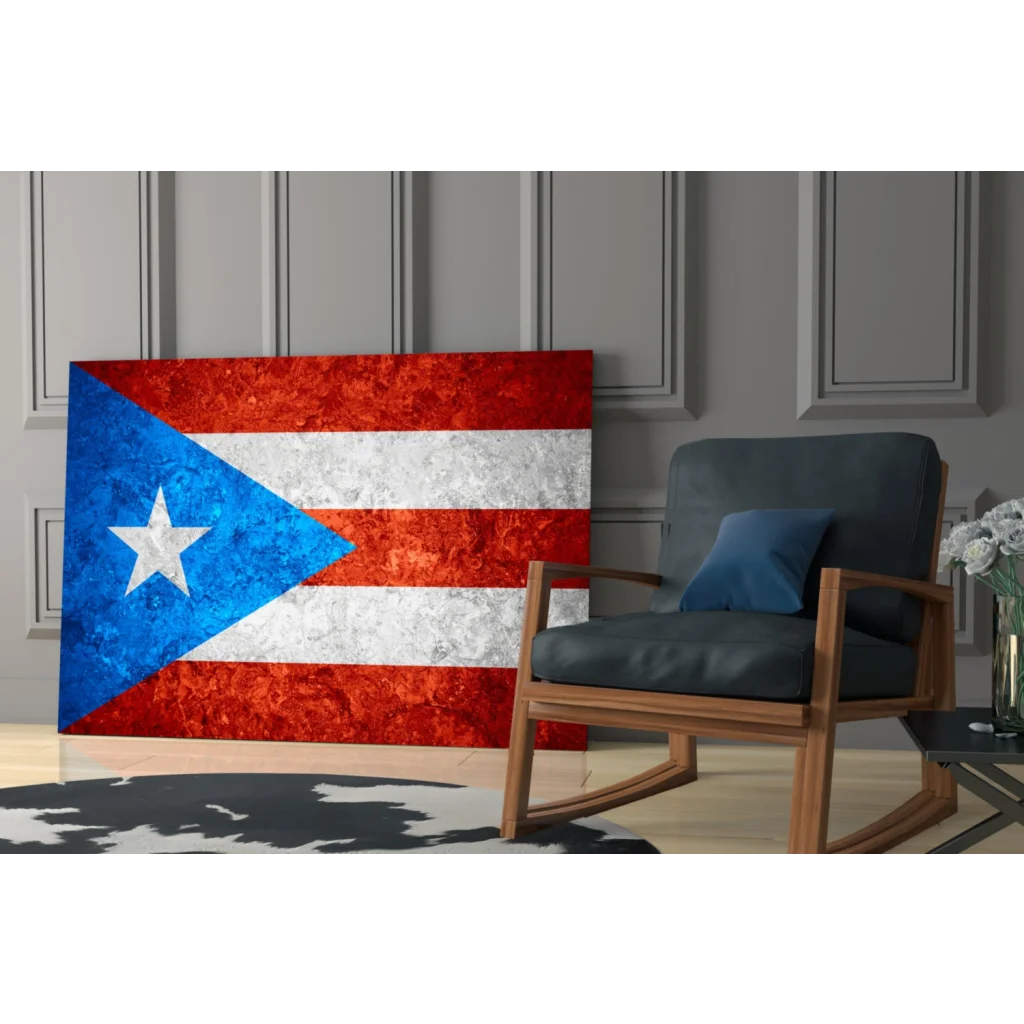 Vintage Puerto Rican flag canvas wall art with distressed painterly texture