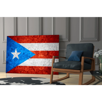 Vintage Puerto Rican flag canvas wall art with distressed painterly texture