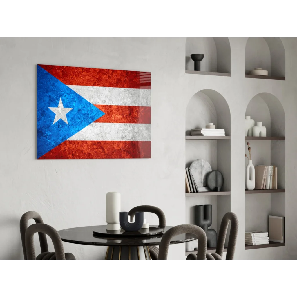 Vintage Puerto Rican flag canvas wall art with distressed texture