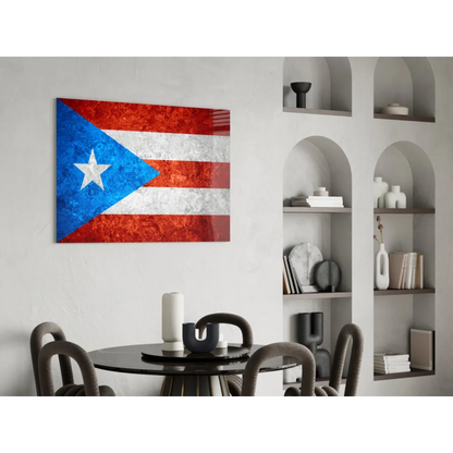 Vintage Puerto Rican flag canvas wall art with distressed texture