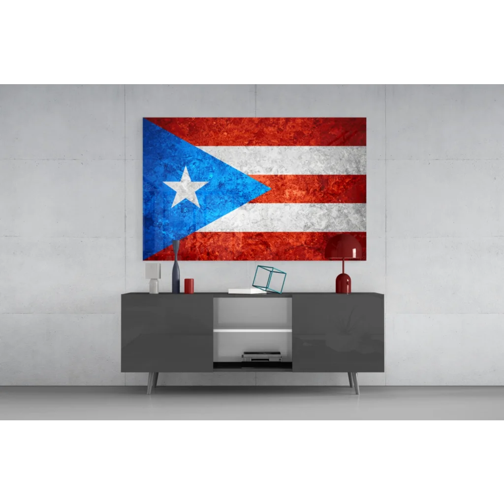 Vintage Puerto Rican flag canvas wall art with textured stripes and star