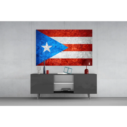 Vintage Puerto Rican flag canvas wall art with textured stripes and star