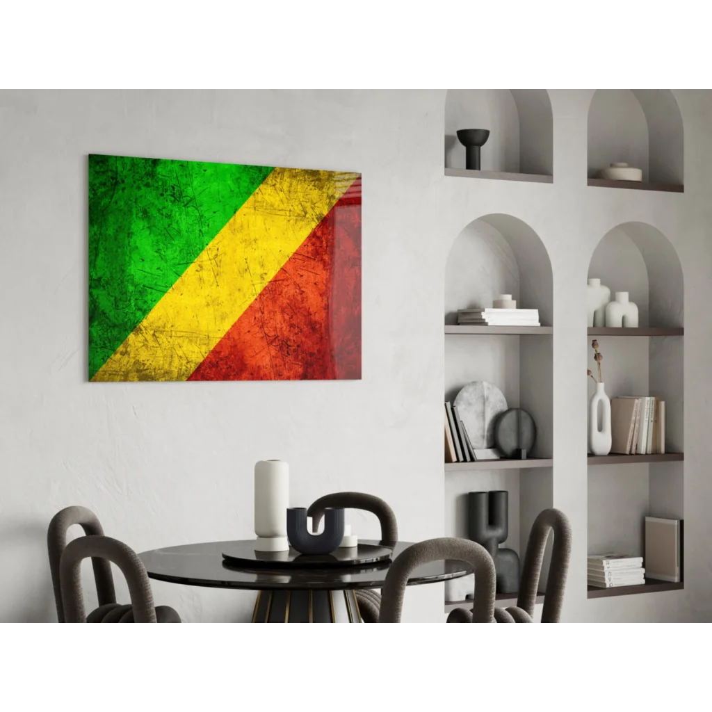 Distressed Congo flag canvas wall art in bold green, yellow, red stripes