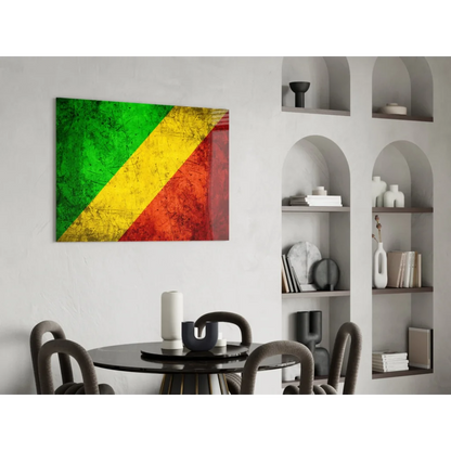 Distressed Congo flag canvas wall art in bold green, yellow, red stripes