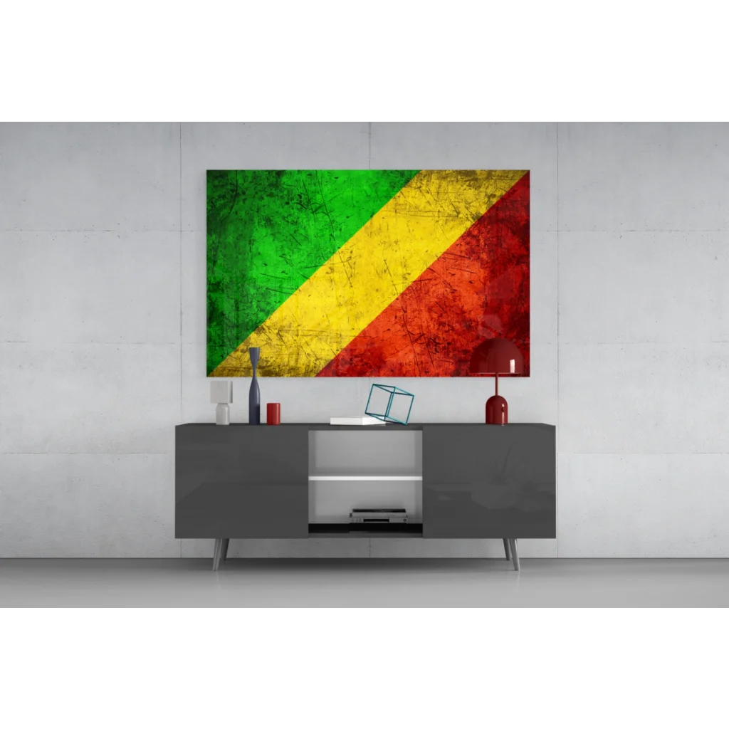 Vibrant Congo flag canvas wall art with distressed textured stripes