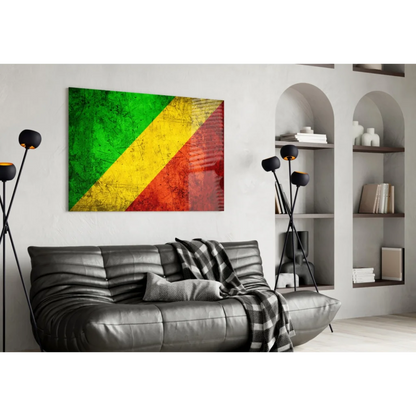 Distressed Congolese flag wall art canvas print in bold green yellow red stripes