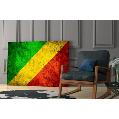Distressed Congolese flag canvas wall art in bold green, yellow, red stripes