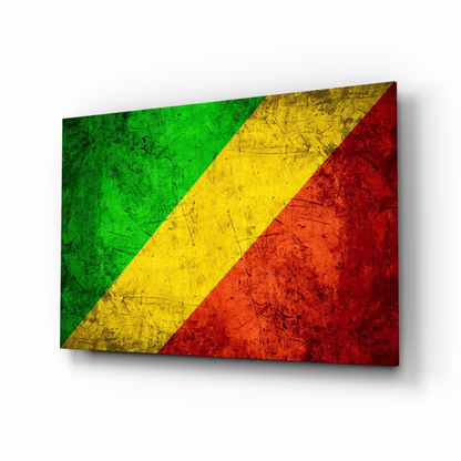 Distressed Guinea flag canvas wall art in bold green, yellow, red stripes