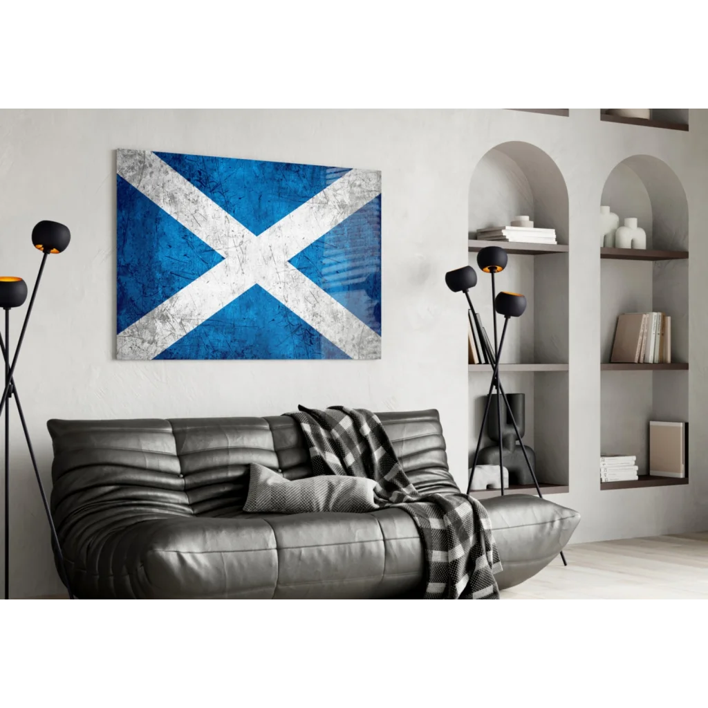 Distressed Scottish flag canvas wall art with textured blue hues