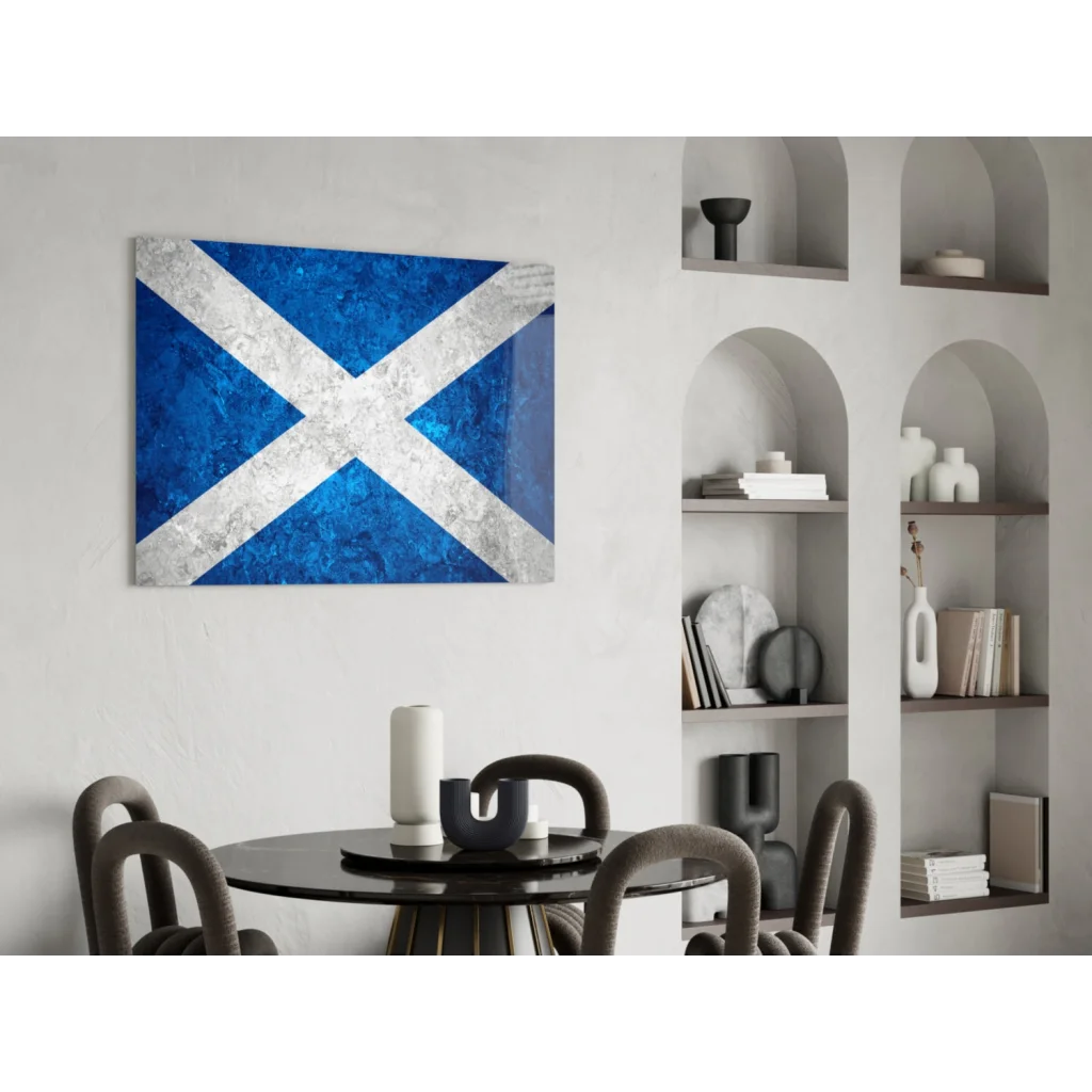 Vibrant blue and silver Scottish flag textured canvas wall art