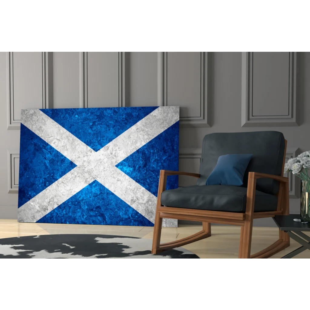 Stunning Scottish flag textured canvas wall art in blue and white