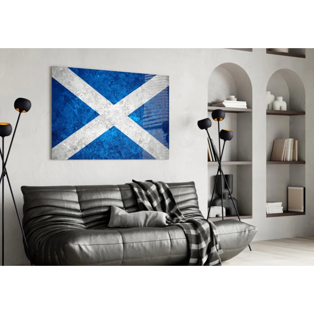 Vibrant Scottish flag textured canvas wall art in blue and white