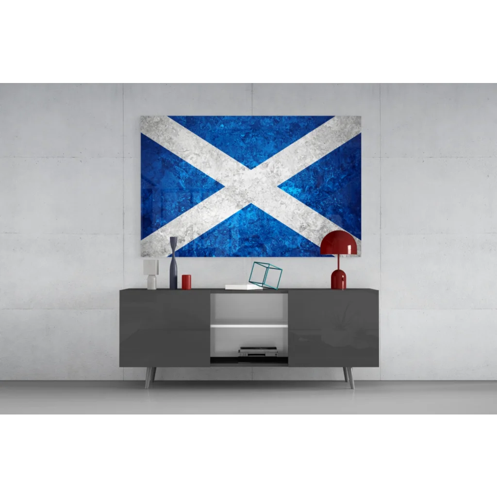 Scottish flag textured canvas wall art on minimalist wall