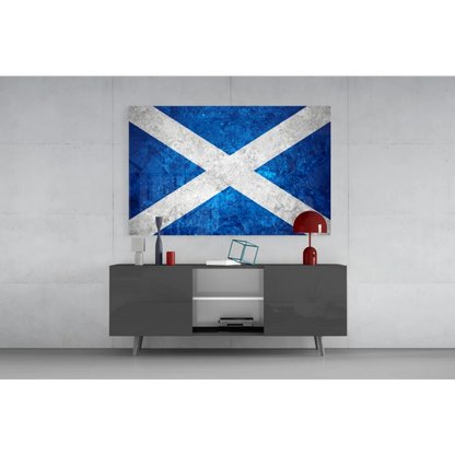 Scottish flag textured canvas wall art on minimalist wall