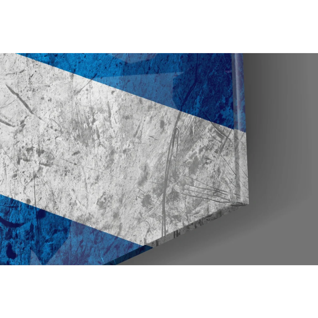Distressed blue and white Scottish flag wall art canvas with textured surface