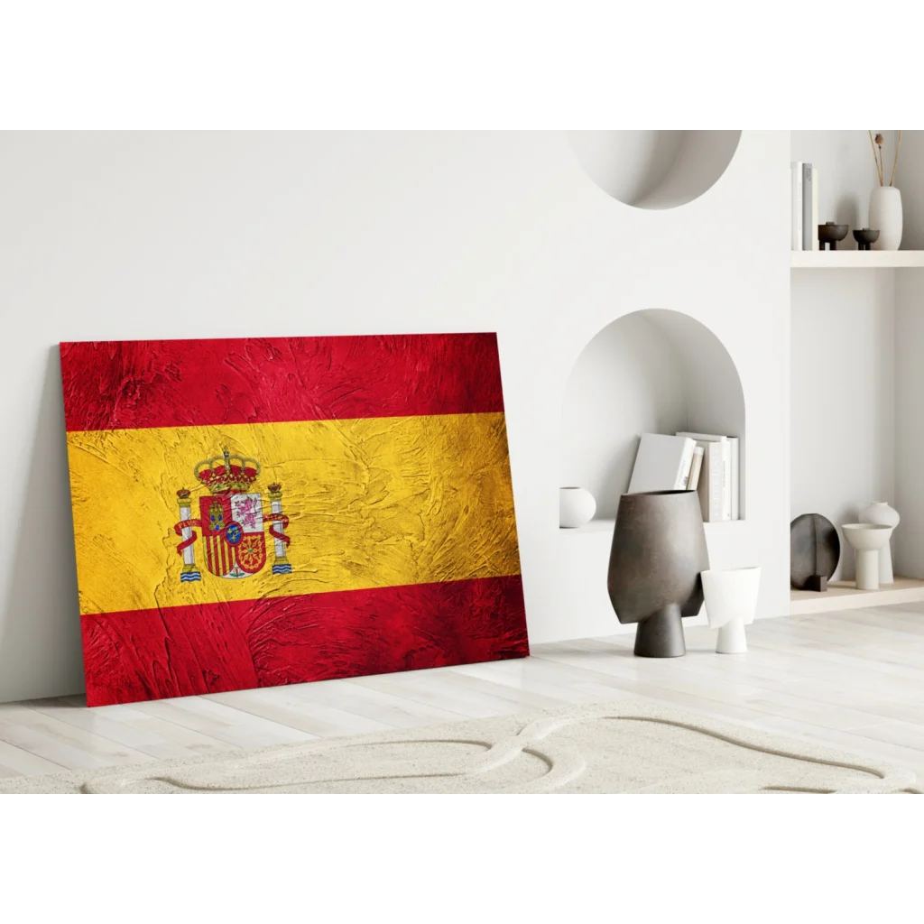 Spanish Flag Textured Canvas Wall Art with Coat of Arms | Modern Wall Art Decor | vintageantiquesgifts.com