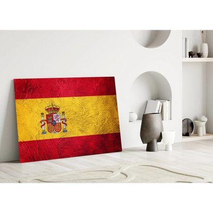 Spanish Flag Textured Canvas Wall Art with Coat of Arms | Modern Wall Art Decor | vintageantiquesgifts.com