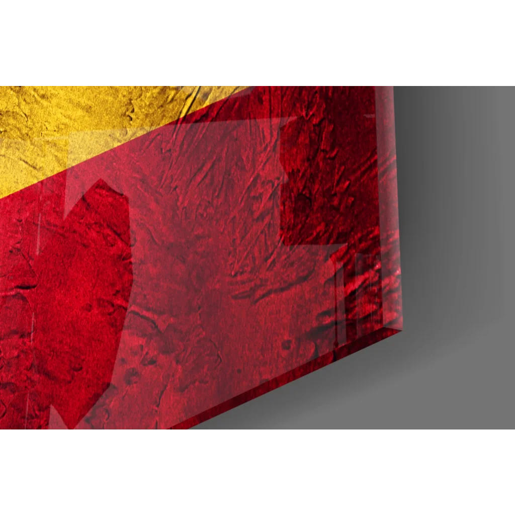 Vibrant red gold Spanish flag textured wall art canvas with coat of arms