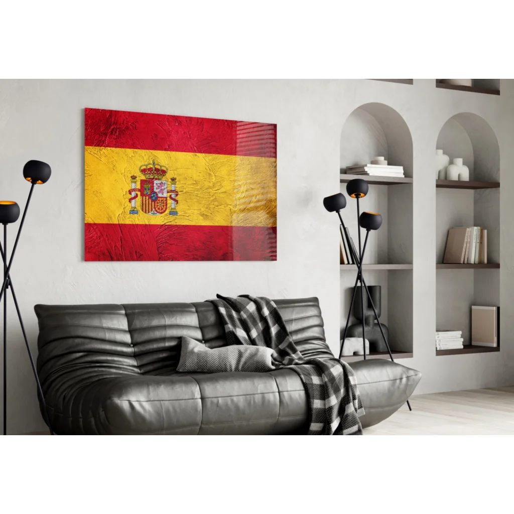 Spanish Flag Textured Canvas Wall Art with Coat of Arms | Contemporary Home Wall Art | vintageantiquesgifts.com