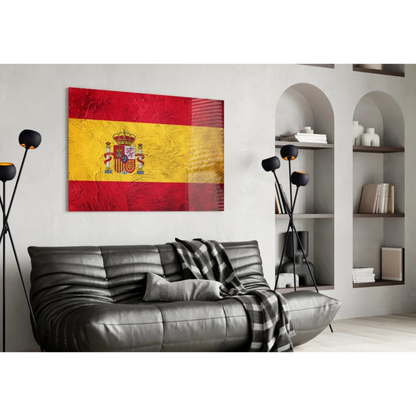Spanish Flag Textured Canvas Wall Art with Coat of Arms | Contemporary Home Wall Art | vintageantiquesgifts.com