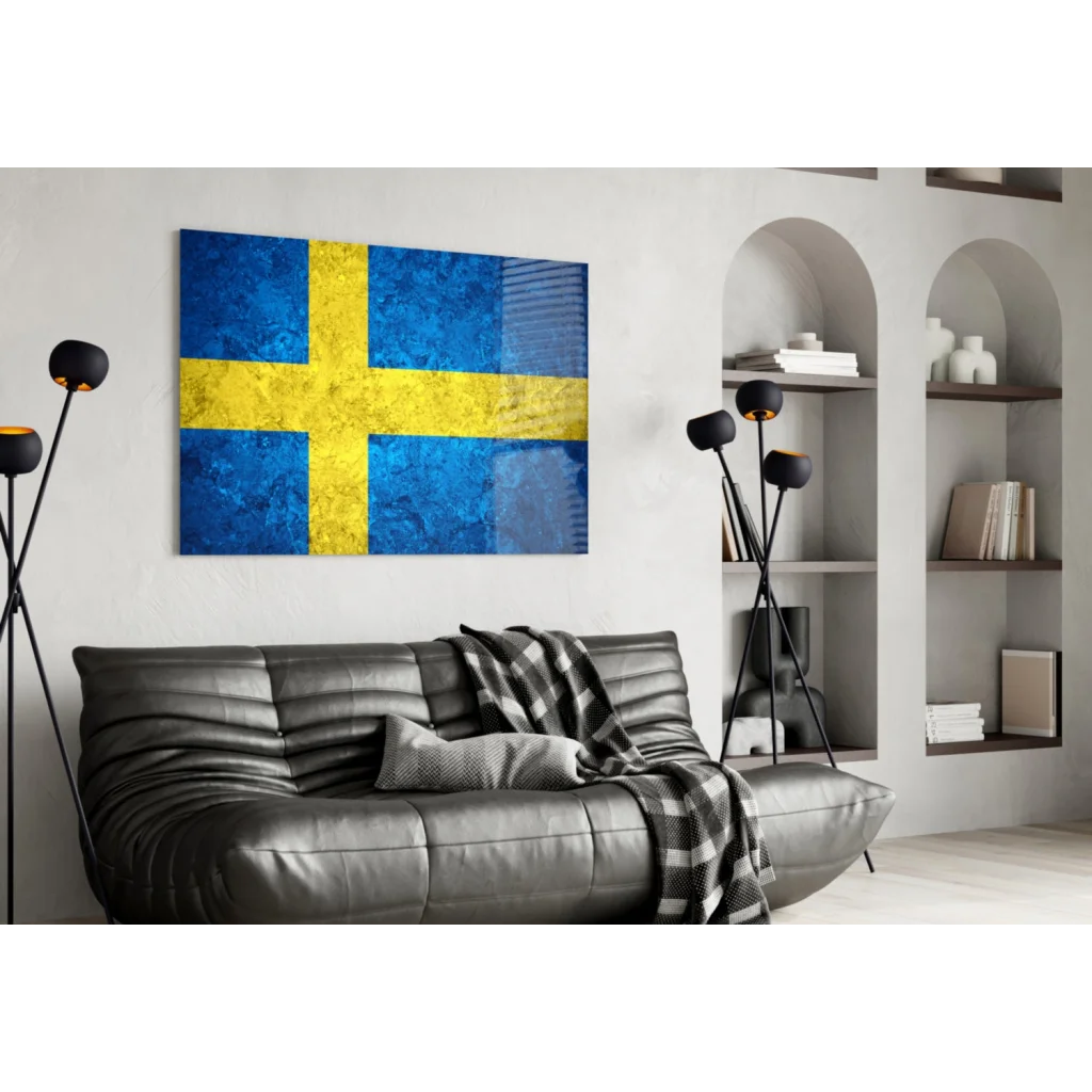 Distressed Swedish Flag Canvas Wall Art with Vintage Texture | Contemporary Home Wall Art | vintageantiquesgifts.com