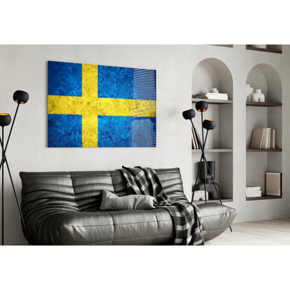 Distressed Swedish Flag Canvas Wall Art with Vintage Texture | Contemporary Home Wall Art | vintageantiquesgifts.com