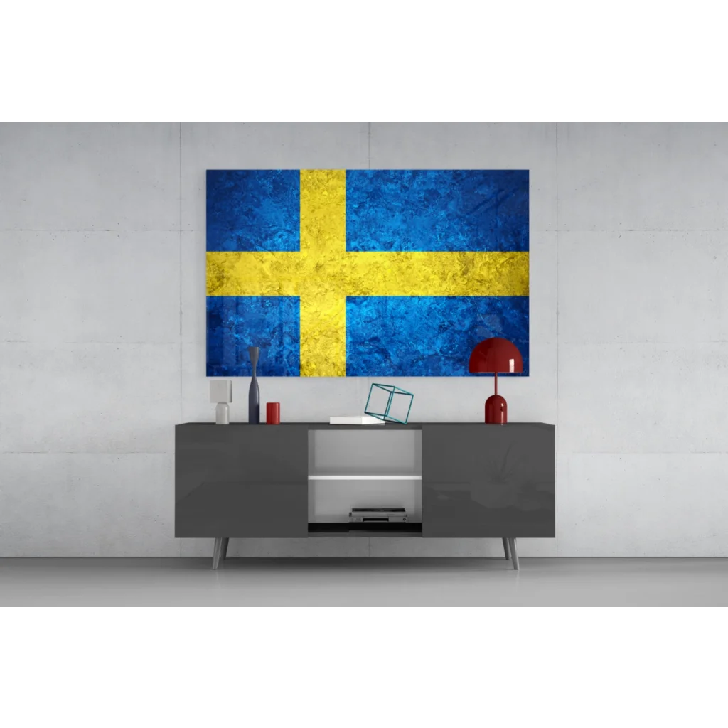 Distressed Swedish flag canvas wall art with vintage texture