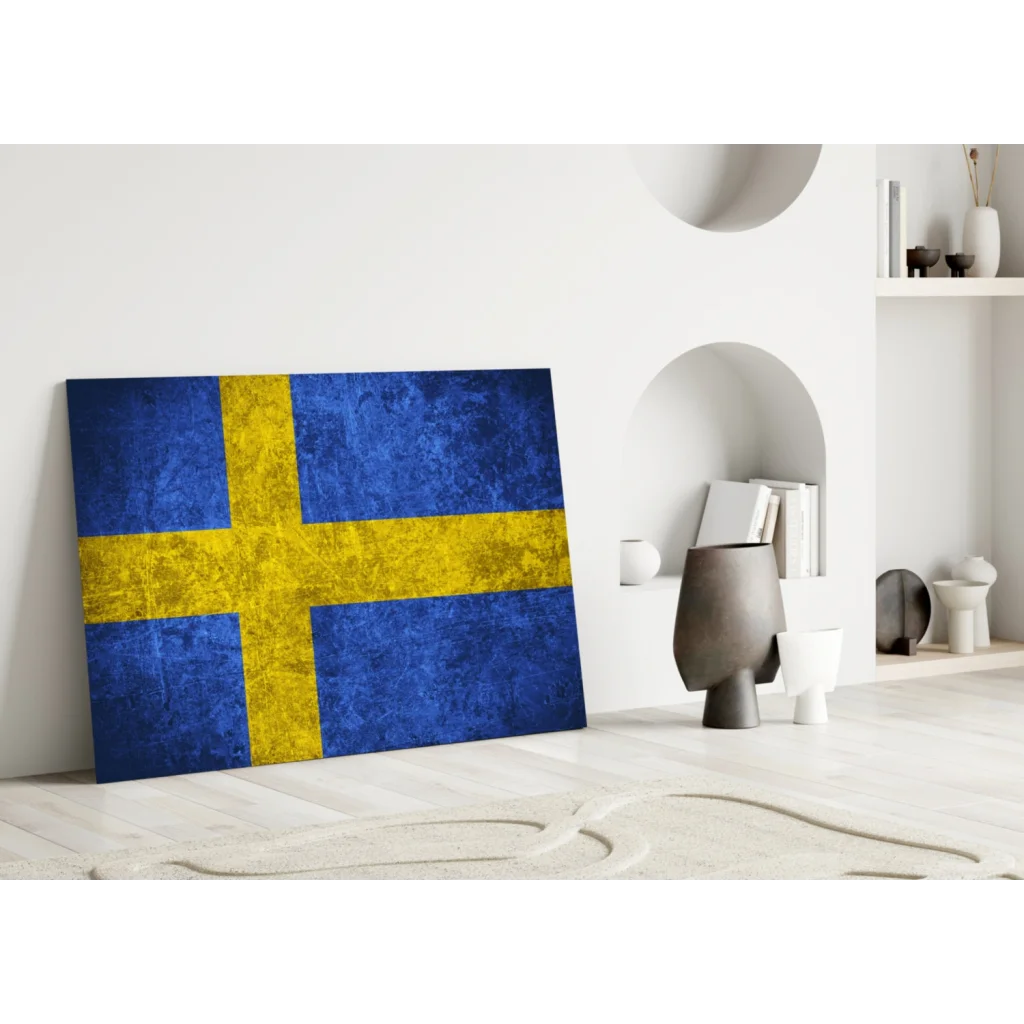 Distressed Swedish Flag Canvas Wall Art | Modern Wall Art Decor | vintageantiquesgifts.com