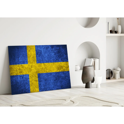 Distressed Swedish Flag Canvas Wall Art | Modern Wall Art Decor | vintageantiquesgifts.com