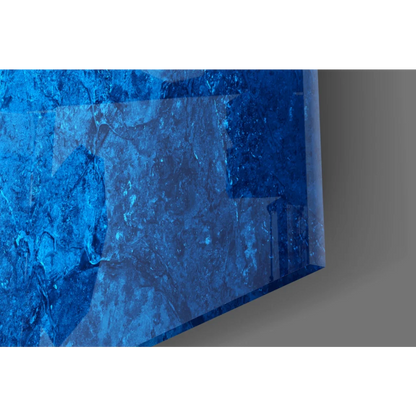 Vibrant blue translucent glass wall art with distressed Swedish flag texture