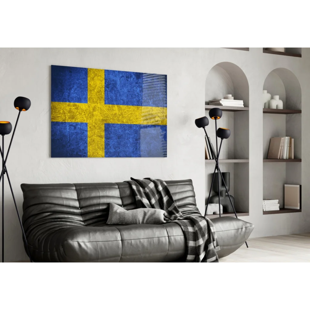 Distressed Swedish Flag Canvas Wall Art | Contemporary Home Wall Art | vintageantiquesgifts.com