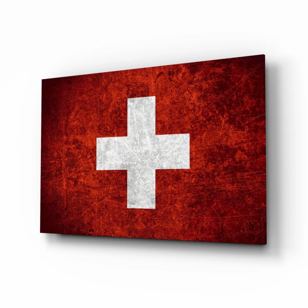 Distressed Swiss Flag Red Canvas Wall Art | Insigneart USA | vintageantiquesgifts.com