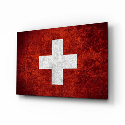 Distressed Swiss Flag Red Canvas Wall Art | Insigneart USA | vintageantiquesgifts.com