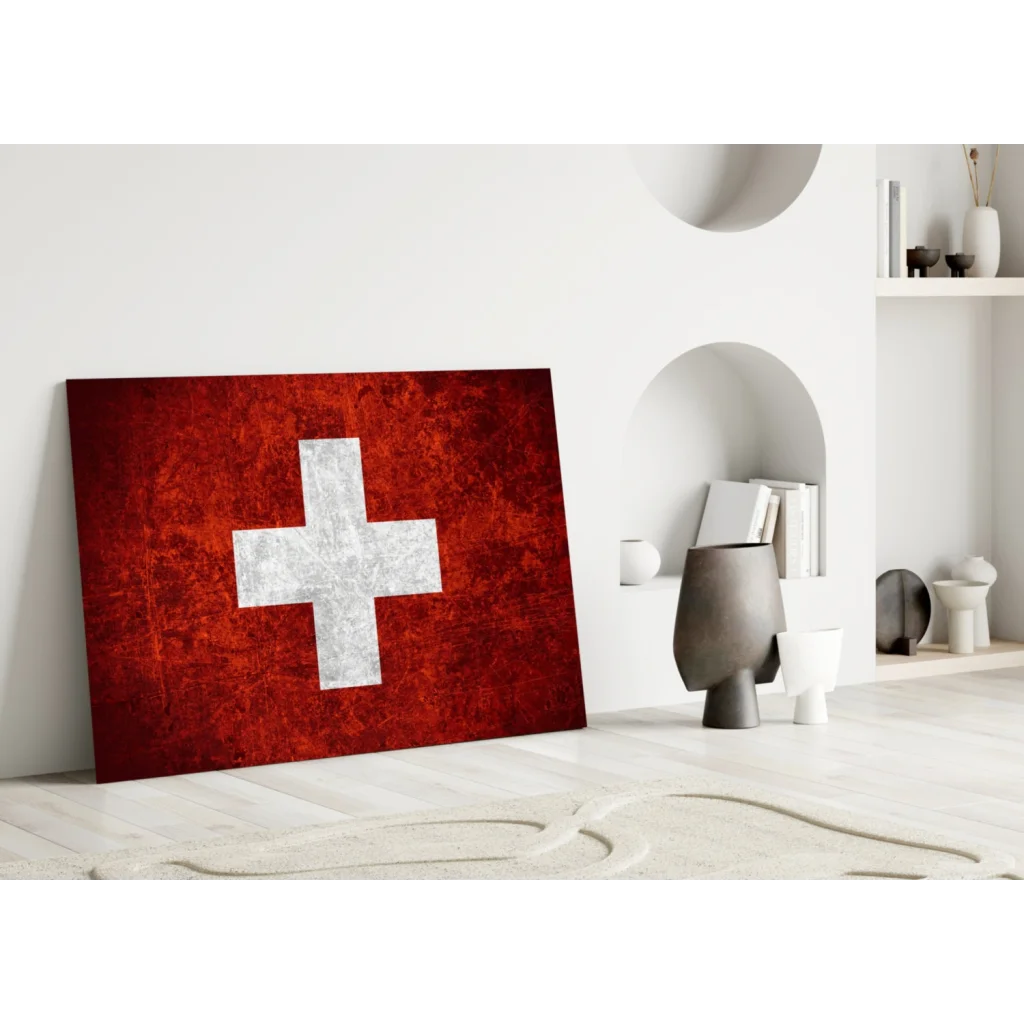 Distressed Swiss Flag Red Canvas Wall Art | Modern Wall Art Decor | vintageantiquesgifts.com