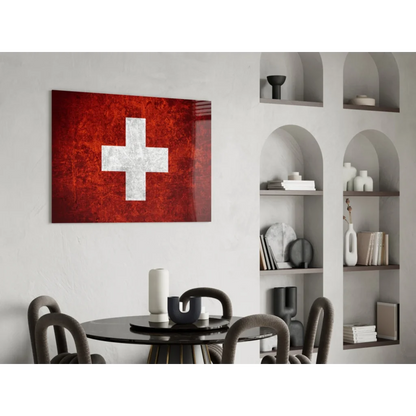 Distressed Swiss Flag red canvas wall art with bold white cross