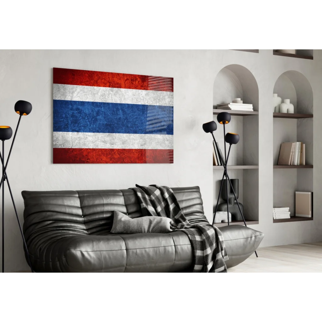 Distressed Thai flag canvas wall art with metallic texture