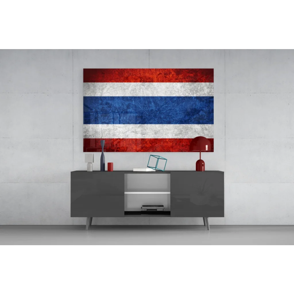 Distressed Thai flag canvas wall art with bold red white blue stripes