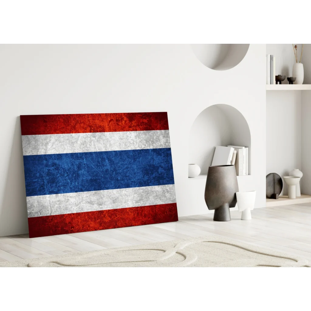 Distressed Thai flag canvas wall art with red white blue stripes