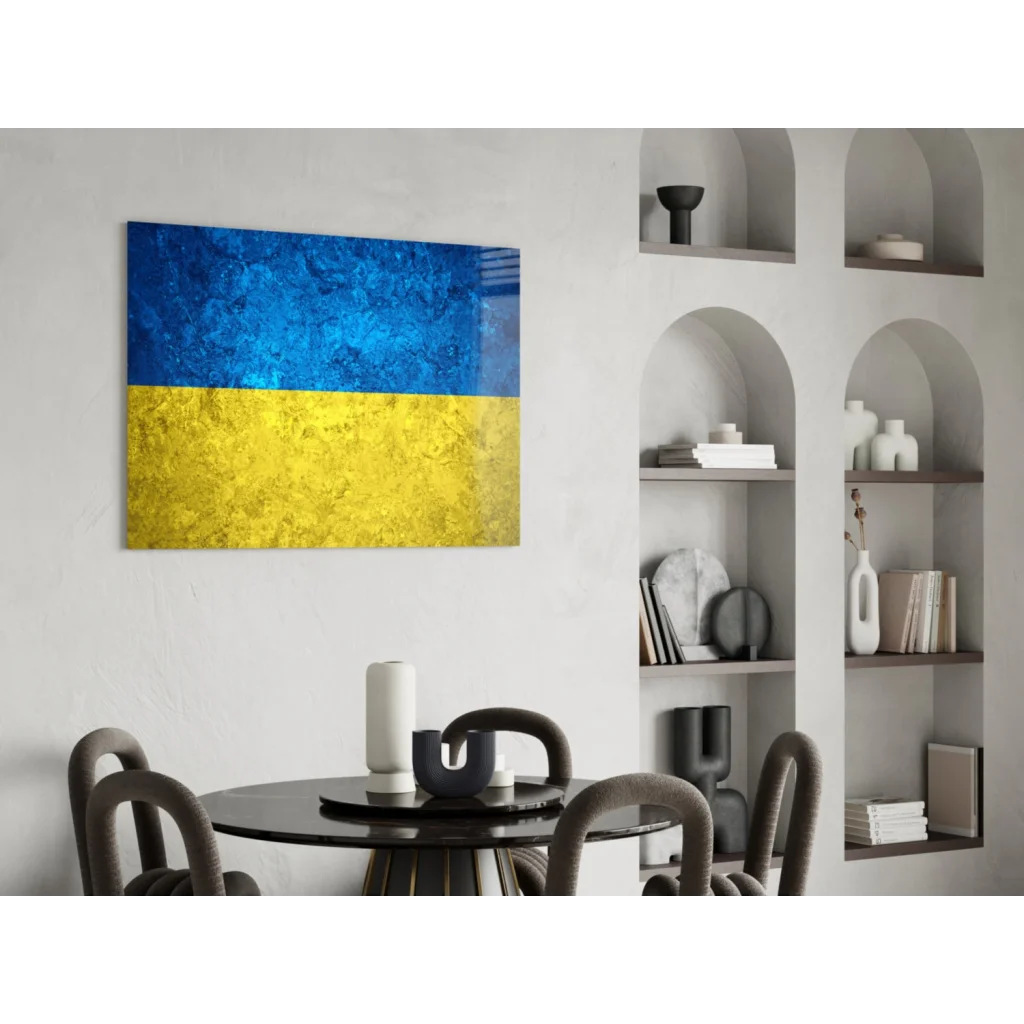 Vibrant Ukrainian flag textured canvas wall art in blue and yellow