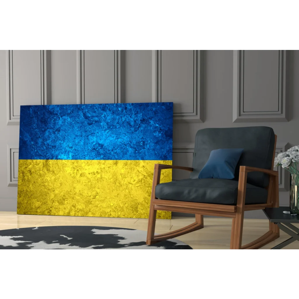 Vibrant Ukrainian flag textured canvas wall art in blue and yellow