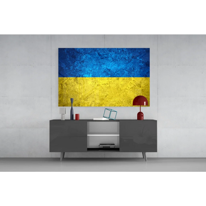 Vibrant Ukrainian flag textured canvas wall art in blue and yellow