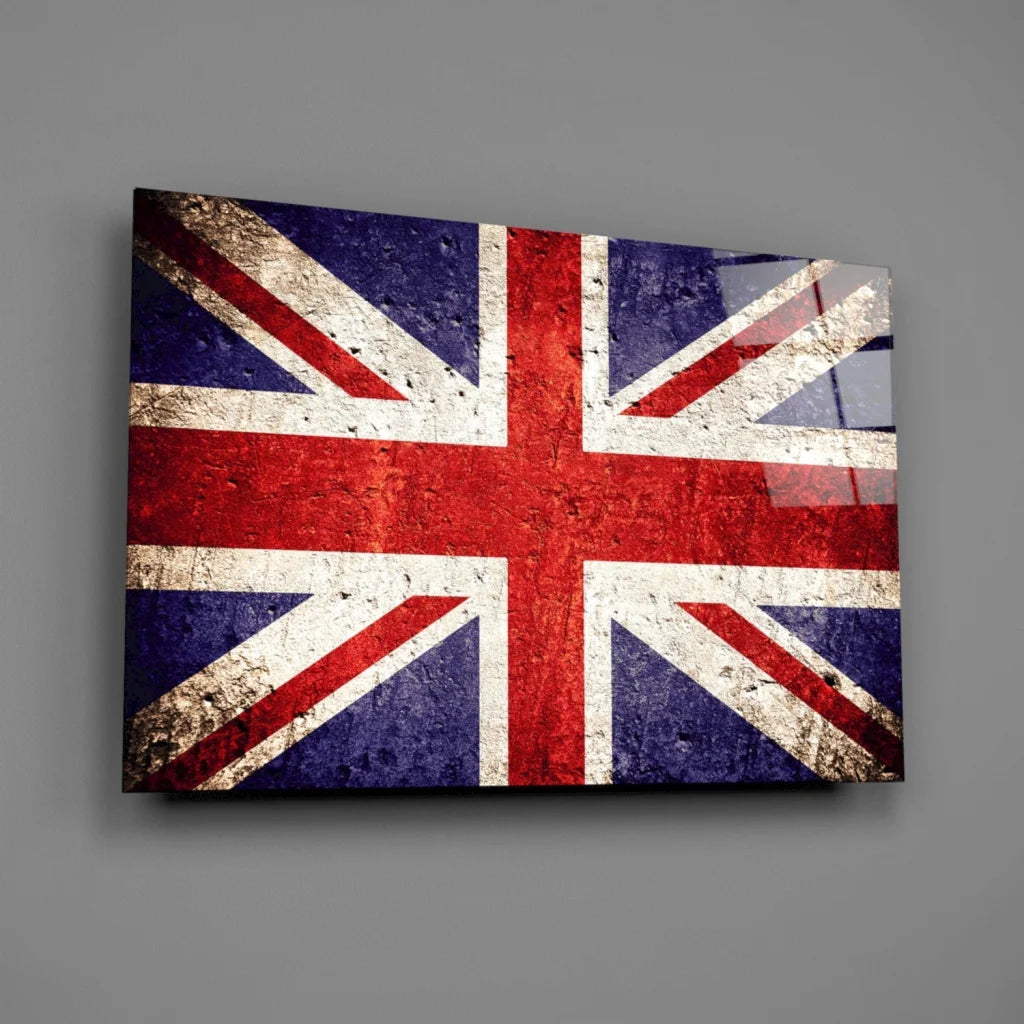 Vintage Union Jack Canvas Wall Art with Distressed Finish | Glass Wall Art Print | vintageantiquesgifts.com